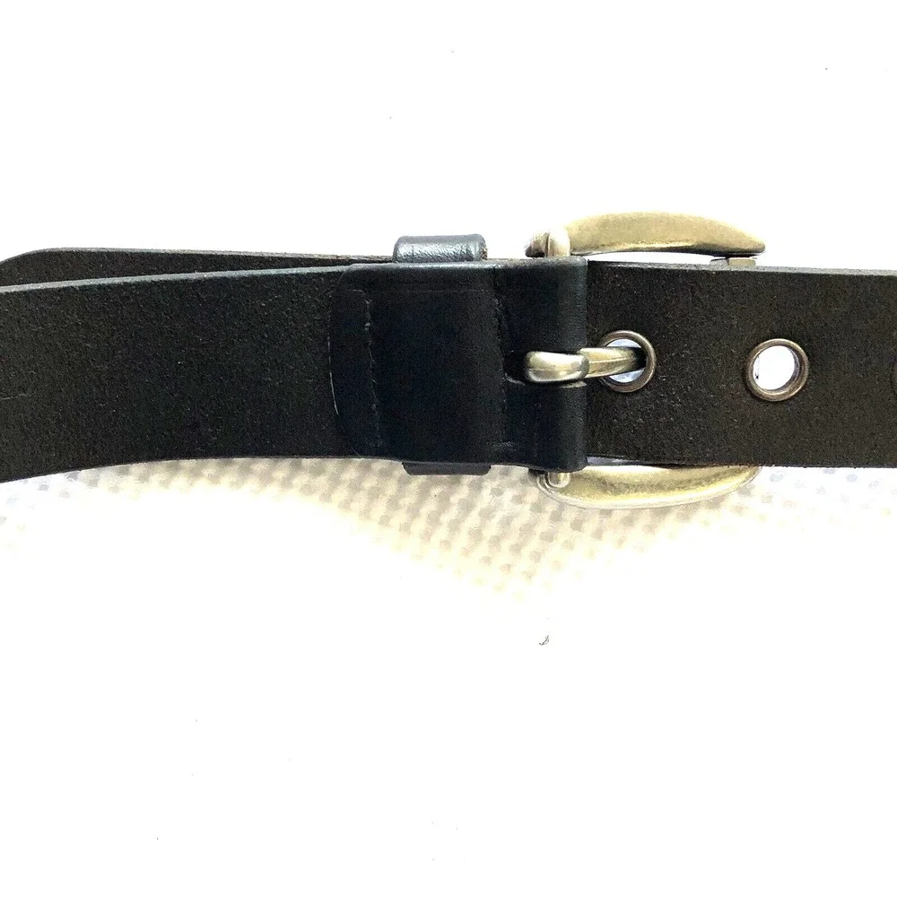 Tommy Hilfiger Men's Belt 36 Black Genuine Leather Metal Gromit's Buckle Grunge‎
